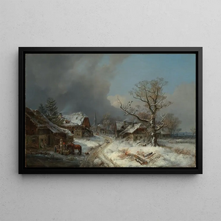 Rue de Village en Hiver avec Abreuvoir - Heinrich Bürkel — framed artwork on a wall