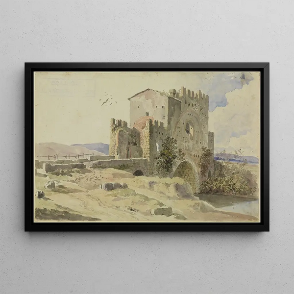 Ponte Nomentano near Rome - Heinrich Bürkel — framed artwork on a wall