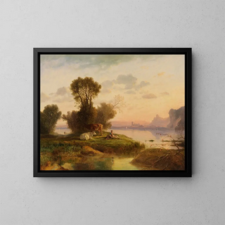 Landscape Arcadian - Heinrich Dreber — framed artwork on a wall