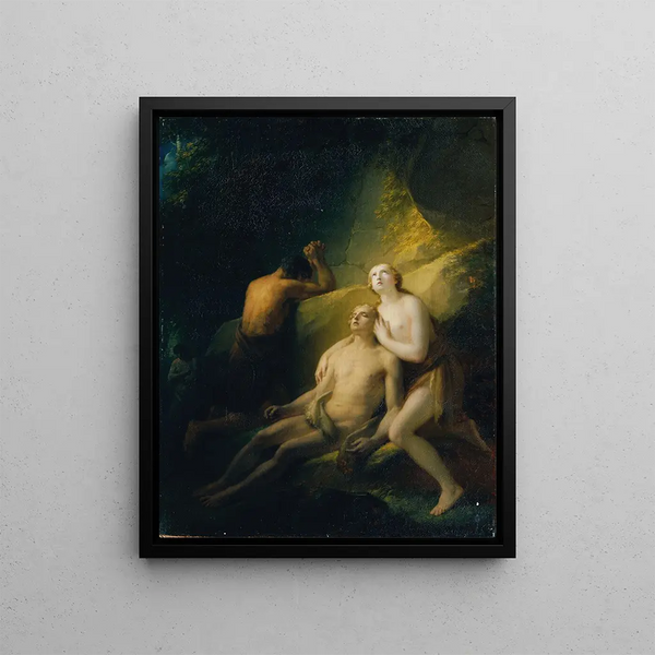 Adam and Eve mourn the death of Abel - Heinrich Friedrich Füger — framed artwork on a wall