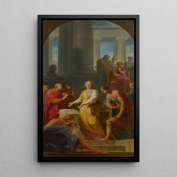Sainte Catherine argumentant contre les philosophes païens devant l'empereur Maxence - Heinrich Friedrich Füger — framed artwork on a wall