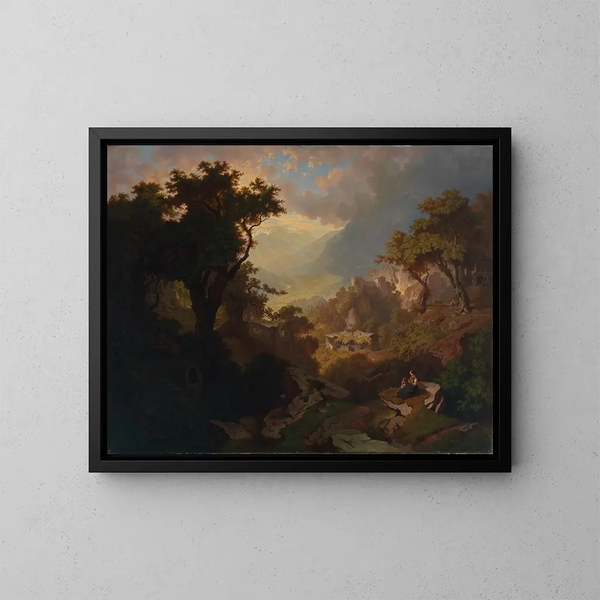 Landscape near Meran with view of the Tirol castle - Heinrich Heinlein — framed artwork on a wall