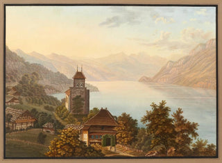 View of the church and the village of Ringgenberg on Lake Brienz - Heinrich Meichelt — artwork view