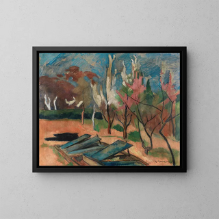 Garden with greenhouse flower beds - Heinrich Nauen — framed artwork on a wall
