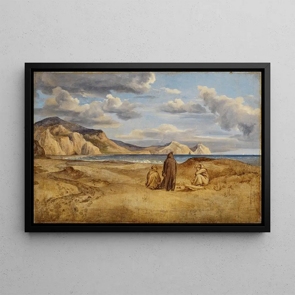 Côte marine au cap Orlando en Sicile - Heinrich Reinhold — framed artwork on a wall