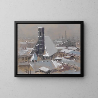 View of the rooftops of Vienna and the Minoritenkirche - Heinrich Schröder — framed artwork on a wall