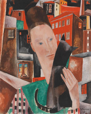Heinrich Stegemann - Frau und schwarze Katze in der Nacht Bildnis Ingeborg Stegemann.webp