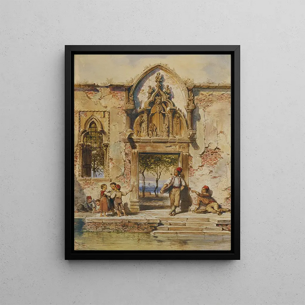 Scene of genre in Venice - Heinrich Stohl — framed artwork on a wall