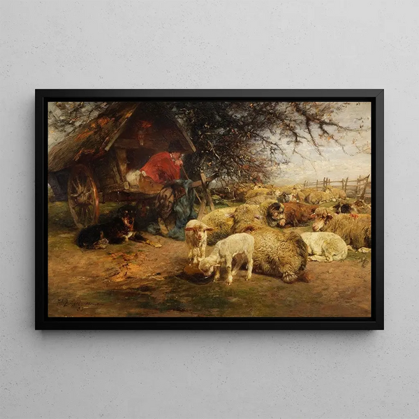 Au chariot de berger - Heinrich von Zügel — framed artwork on a wall