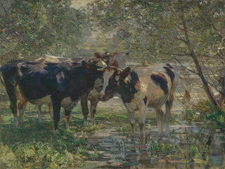 Trois vaches au bord d'une rivière - Heinrich von Zügel — artwork view
