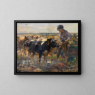 Bergère avec veaux - Heinrich von Zügel — framed artwork on a wall