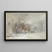 Winter Farm Scene, a horse is led to the stable by the coachman - Heinrich Winter — framed artwork on a wall