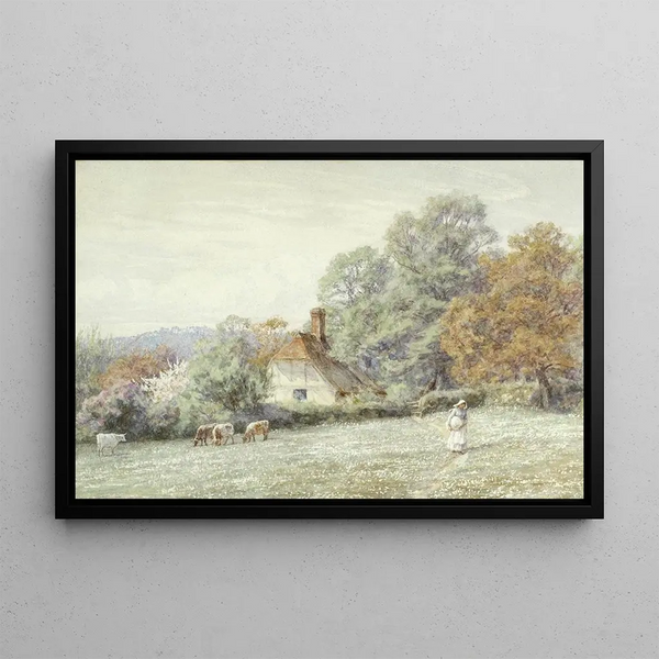 A cottage in Surrey - Helen Allingham — framed artwork on a wall