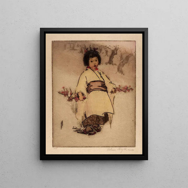 Child in Flowers - Helen Hyde — framed artwork on a wall