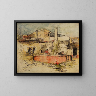 The pink fountain in Jalapa - Helen Hyde — framed artwork on a wall