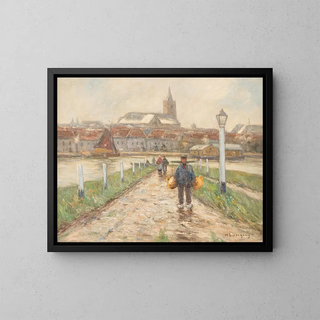 City port on the Lower Rhine - Helmuth Liesegang — framed artwork on a wall