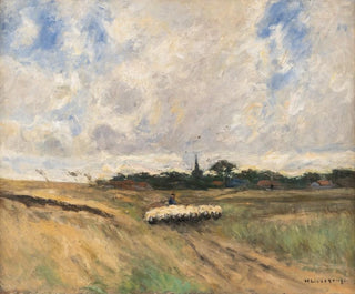 Shepherds with a flock in a stormy landscape - Helmuth Liesegang — artwork view