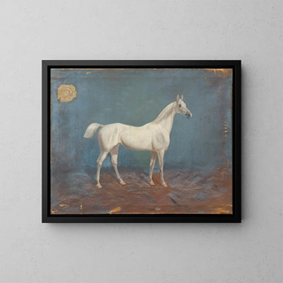 A white horse - Hema A Groy — framed artwork on a wall