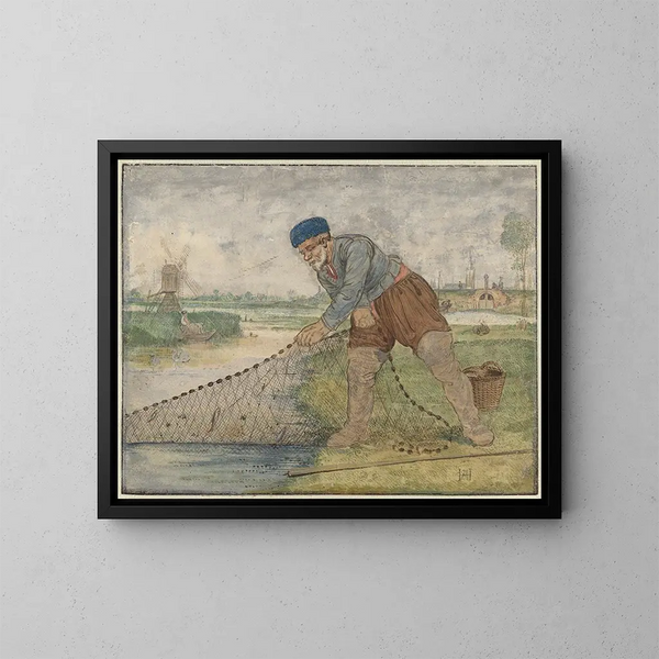 a Fisherman Drawing His Net - Hendrick Avercamp — framed artwork on a wall