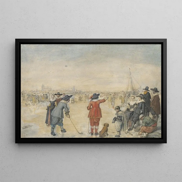 Winter Games on the Frozen River Ijssel - Hendrick Avercamp — framed artwork on a wall