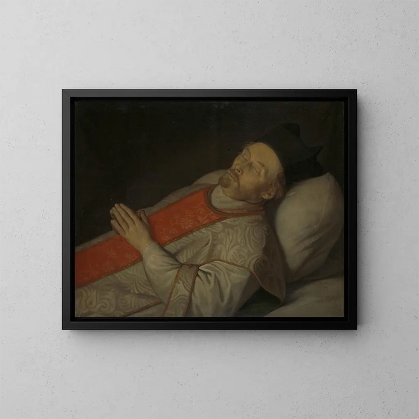 Portrait painting of Joannes Putkamer on his deathbed 1600-1671 - Hendrick Bloemaert — framed artwork on a wall