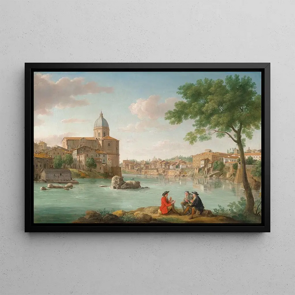 L'Église de San Giovanni dei Fiorentini sur le Tibre à Rome - Hendrick Frans van Lint — framed artwork on a wall