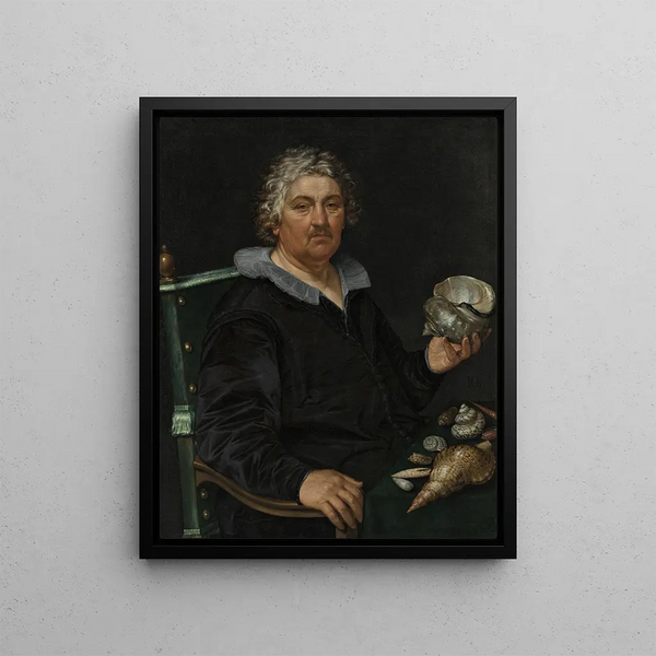 Portrait of the Shell Collector Jan Govertsen van der Aer 1545-1612 - Hendrick Goltzius — framed artwork on a wall