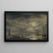 Coastal landscape painting in moonlight with fishermen in the foreground - Hendrick Jacobsz Dubbels — framed artwork on a wall