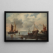 Calm painting with ships and fishermen along the shoreline - Hendrick Jacobsz Dubbels — framed artwork on a wall