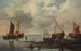 Calm painting with ships and fishermen along the shoreline - Hendrick Jacobsz Dubbels — artwork view