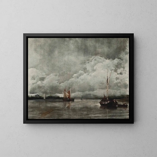 Bateaux à l'abri dans un calme plat - Hendrick Jacobsz Dubbels — framed artwork on a wall