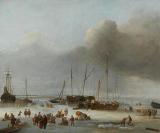 Ice skating on the docks in the East of Amsterdam - Hendrick Jacobsz Dubbels — artwork view