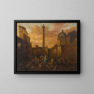 View of Amsterdam from a Roman market - Hendrick Mommers — framed artwork on a wall
