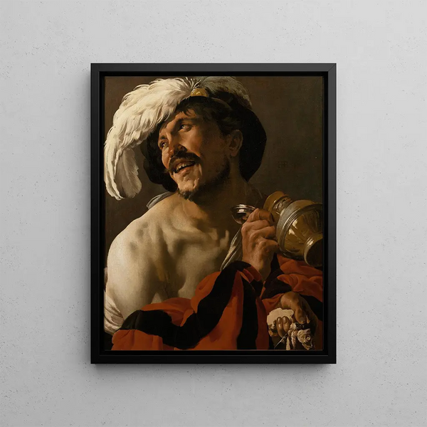 The Joyful Drinker - Hendrick ter Brugghen — framed artwork on a wall