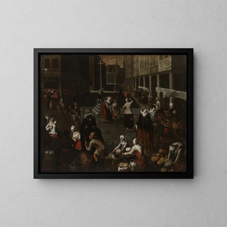 Market scene - Hendrick van Steenwijk the Elder — framed artwork on a wall