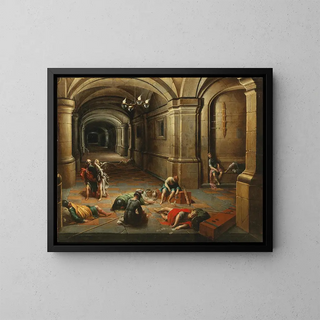 Interior prison painting with the Liberation of Saint Peter - Hendrick van Steenwijck the Younger — framed artwork on a wall