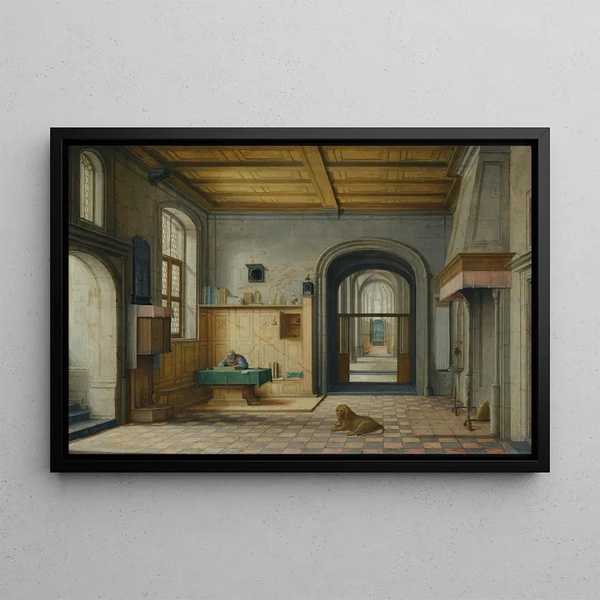 Saint Jerome in His Study - Hendrick van Steenwijck the Younger — framed artwork on a wall