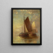 Sailing ships at sea - Hendrick A. Hallett — framed artwork on a wall