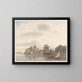 the city by the water's edge - Hendrik Abraham Klinkhamer — framed artwork on a wall