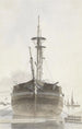 Sailboat seen from the front in a wood port - Hendrik Abraham Klinkhamer — artwork view
