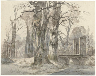 Winter landscape painting with a door between trees - Hendrik Gerrit ten Cate — artwork view