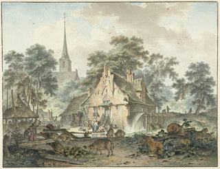 Watermill and village church painting - Hendrik Meijer — artwork view