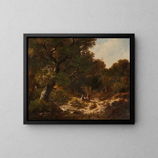 Figures sur un chemin forestier - Hendrik Pieter Koekkoek — framed artwork on a wall