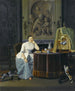 Interior painting with a lady sitting at a table - Hendrik Pothoven — artwork view