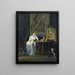 Interior painting with a lady sitting at a table - Hendrik Pothoven — framed artwork on a wall