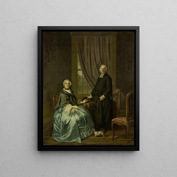 Portrait painting of Petrus Bliek, minister showing in Amsterdam, with his wife Cornelia Drost - Hendrik Pothoven — framed artwork on a wall
