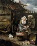 a woman at home in an interior courtyard cleaning fish - Hendrik Potuyl — artwork view