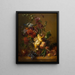 Still life with dahlias, hollyhocks, and other flowers in a glass vase - Hendrik Reekers — framed artwork on a wall