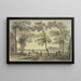 House under the trees with the door, a woman outside the fenced property, a car leaving - Hendrik Spilman — framed artwork on a wall