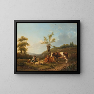 Landscape painting with livestock near Darthuizen - Hendrik Stokvisch — framed artwork on a wall